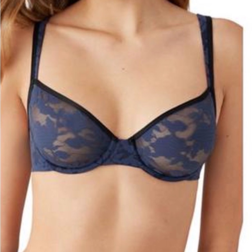 B. Tempt'd by Wacoal L83903 Navy Floral Lace Shadow Scene Underwire Bra Size